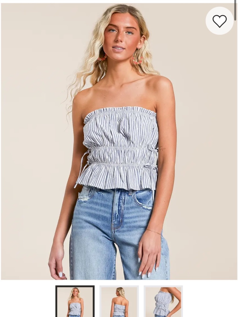 Striped Strapless Smocked Peplum Camisole - Blue/White